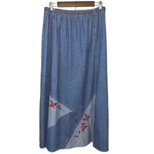 Vintage Saint Germain‎ Paris Denim Skirt y2K Made in USA Embroidered Large